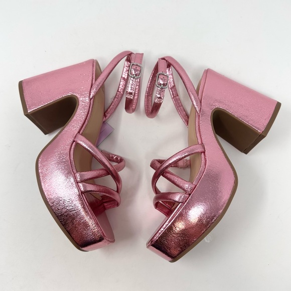 Wild Fable Women's Metallic Pink Chunky Block High Heel Sandals Memory Foam - Picture 5 of 13